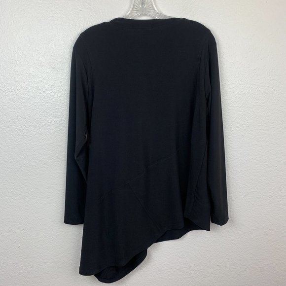 Sympli Size 12 Asymmetrical Hemline Tunic Top Draped Black Long Sleeve V Neck - Picture 2 of 11